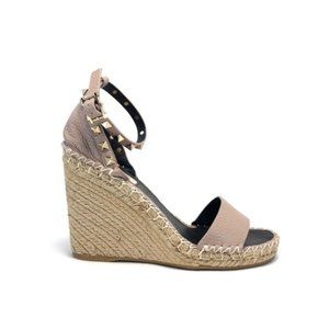 VALENTINO Rockstud Wedge Sandals in Beige-Pink Size Eu:37